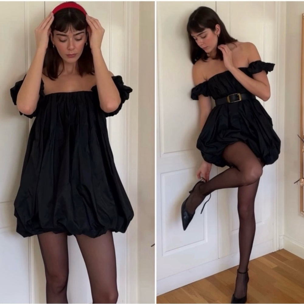 Zara Voluminous Black Taffeta Dress